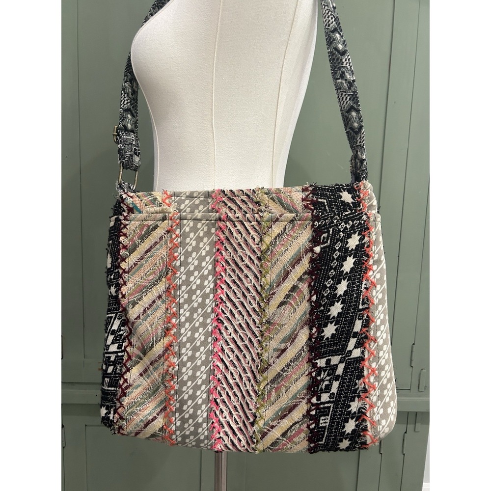 Demdaco Recycled Cross Body Bag Quilted Patchwork Woven Bohemian Festival Earthy
